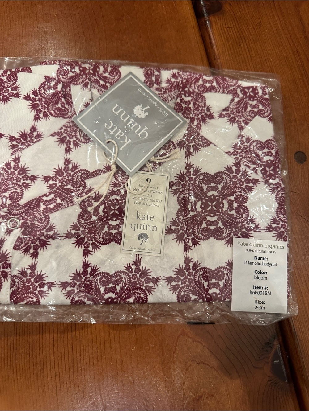 Kate Quinn Organics Bloom  Kimono Bodysuit long sleeves 100% Organic Cotton NWT